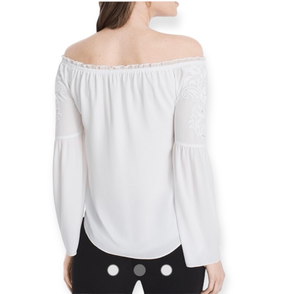 White House Black Market WHBM White Embroidered Off Shoulder Blouse Size Medium - Picture 3 of 14